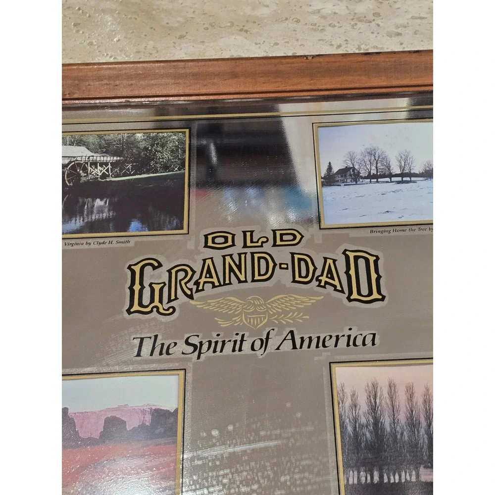 Vintage RARE Old Grand Dad Bourbon Whiskey Bar Mirror Landscapes Kentucky